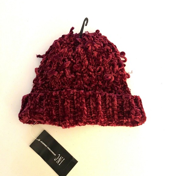 INC International Concepts Accessories - INC International Concepts Chenille Shine Beanie Wine Ski Cap One Size $24.50